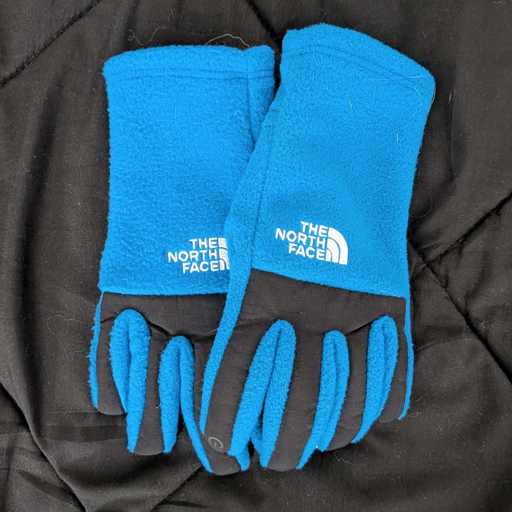 The North Face Youth Etip Fleece Gloves Blue Black Touchscreen Size Small